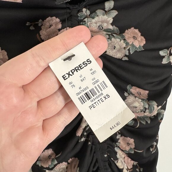 Express Women XS Petite Black Floral Tulle Ruched Off The Shoulder Blouse NWT - Picture 9 of 11